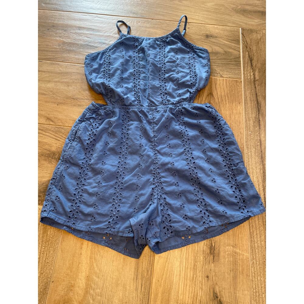 Abercrombie Kids Romper Girls Size 13/14 Blue Cut-out Eyelet Summer